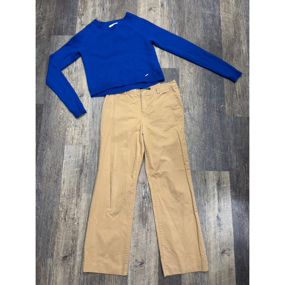 Lauren Ralph Lauren Petite Khaki Chino Pants Tan Wide Leg Cotton Trousers 6P